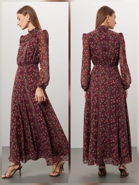 SALONI Akina Wine Jacqui-B Dress A-line Long Sleeves Mock Neck Size 0
